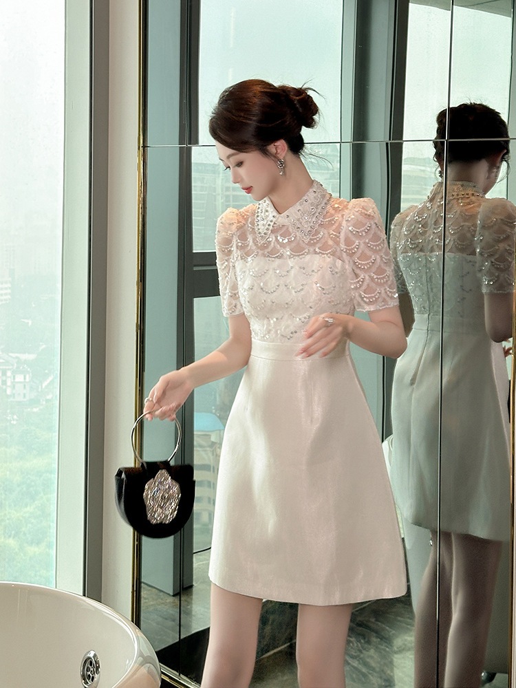 新款 2024夏新品 チュールドッキング キラキラ ショート ドレス パーティー キャバ 大人 同窓会 披露宴 卒業式 結婚式 演奏会 ウェディング 二次会 メガ割