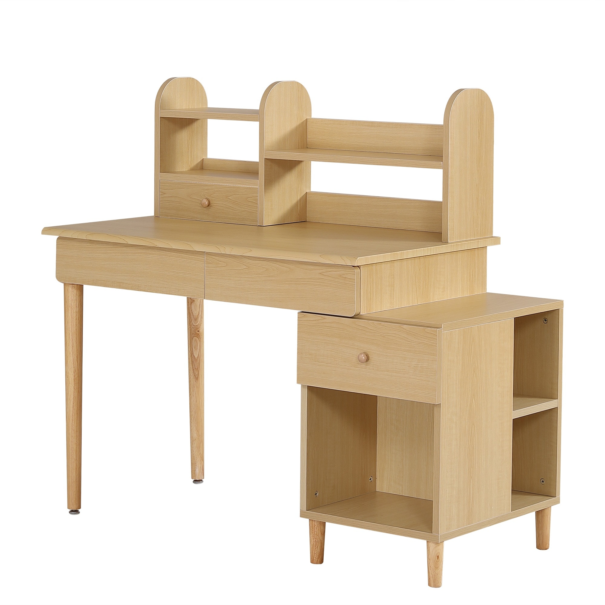 【国内発送 無-送料】942【デスクのみ・いすなし】学習机 ジュニア学習デスク 勉強机 勉強デスク コンパクト ワゴン リビングデスク パソコンデスク 机 子ども 木製 ブックシェルフ付き 木製 机