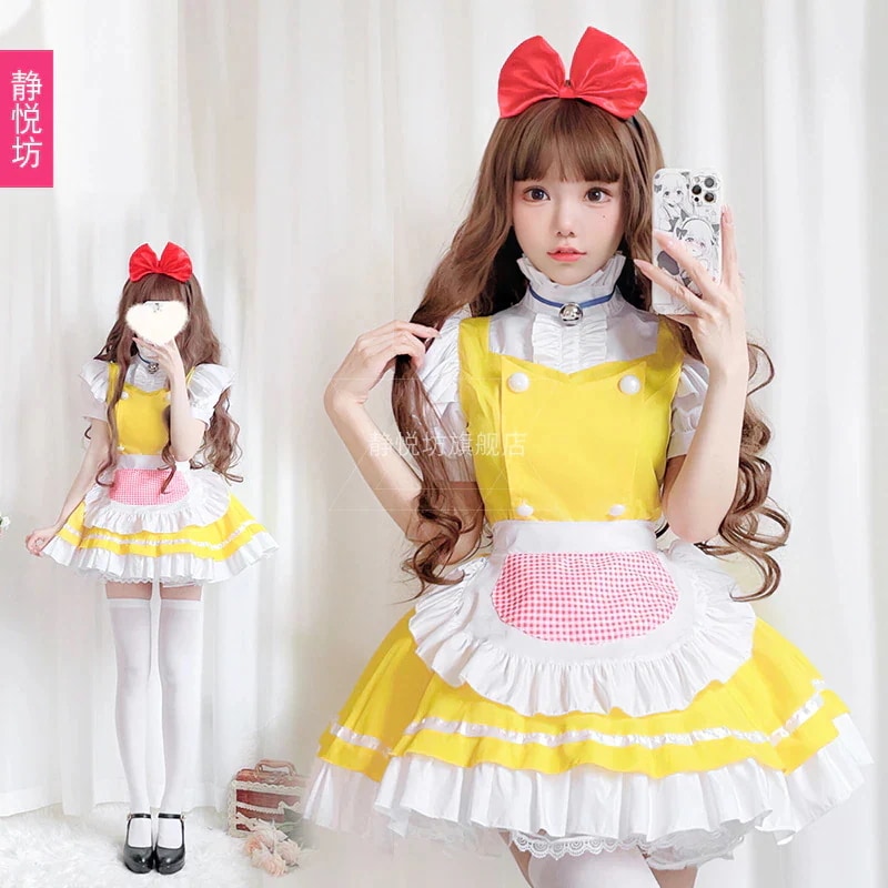 日本のプラスサイズのアニメ衣装ロリータメイド服キャットベルメイド制服スーツcosソフトガールドレス