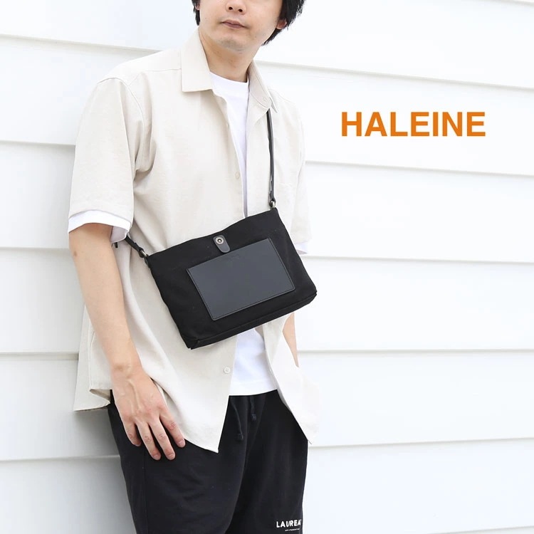 サコッシュ メンズ HALEINE ブランド レザー 【名入れ 可能】 ブランド キャンバス 生地 ヌメ革 キャンバス地 ショルダーバッグ 横型 革 本革 革サコッシュ 帆布 大きめ マチ付き マチあ