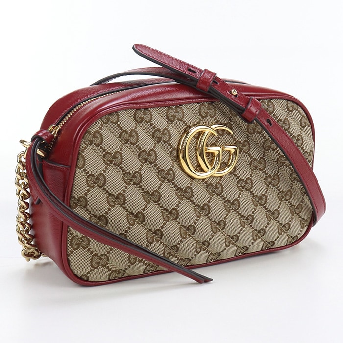 スモール カメラバッグ GGマーモント 447632 ショルダーバッグ キャンバス/レザー ベージュ【中古】 レディース