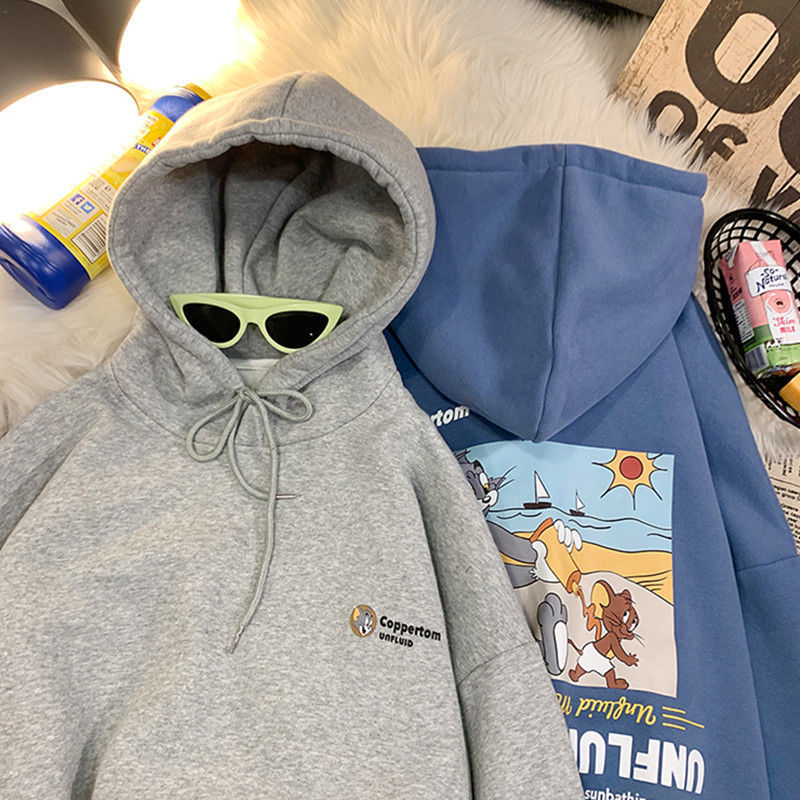 香港風アニメ猫とネズミの帽子付き衛衣男女のゆったりとしたファッション秋冬上着カップル服12