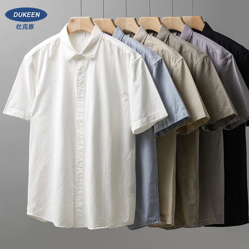 厚手の純綿半袖シャツメンズ夏無地ラペル高級五分袖日本製シンプルカジュアルシャツジャケット