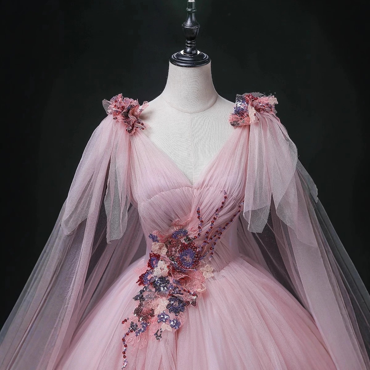 夏のダスティローズピンクのロングドレスチュールチュールスカートエレガントで上品学生の声楽入学試験の演奏に最適です