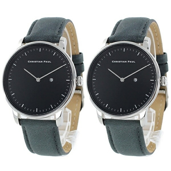 クリスチャンポール ペア ウォッチ 結婚祝い 夫婦 友達 カップル 腕時計 手表 メンズ レディース 日付表示 黒文字盤 グレー レザー 誕生日プレゼント ポイント消化 18,060円