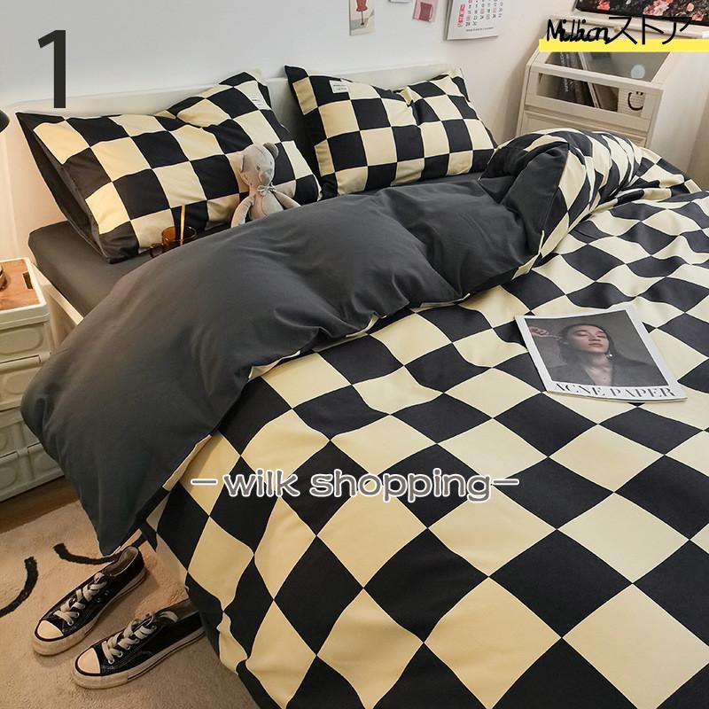 シーツセット セミ 布団カバー 4点セット ベッドカバー 寝具セット 枕カバー 洗える 風 おしゃれ 洋式和式兼用 防ダニ 抗菌 掛けカバー