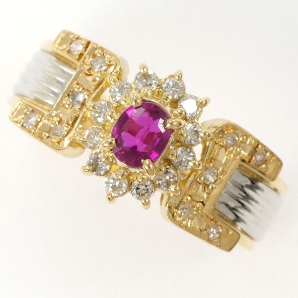 PT900 プラチナ K18YG リング 指輪 12号 ルビー 0.31 ダイヤ ジュエリー 中古