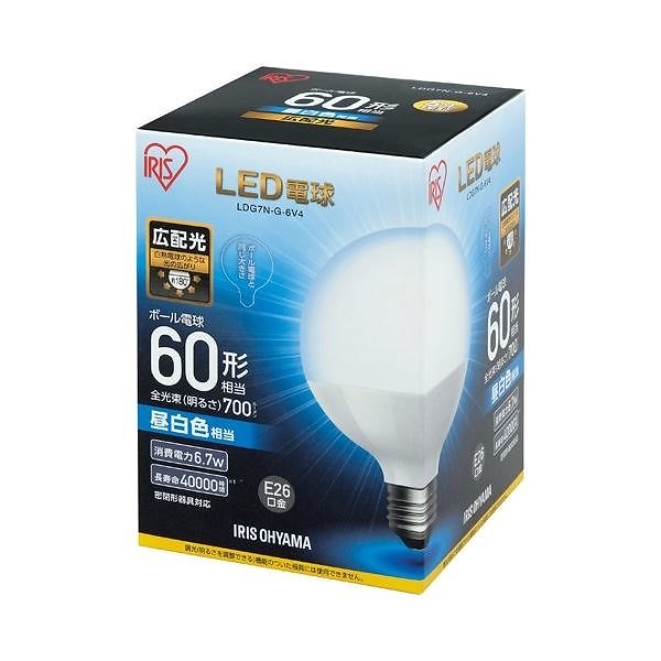 （まとめ）アイリスオーヤマ LED電球60W E26 ボール球 昼白 LDG7N-G-6V4[x5]