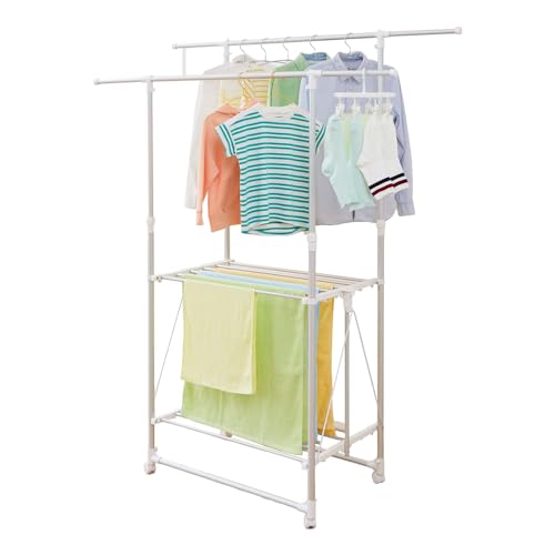 天馬(Tenma) 軽量室内物干し H型 ホワイト 幅93-149×奥行52×高さ112-180cm PORISH アルミ室内多機能物干し PS