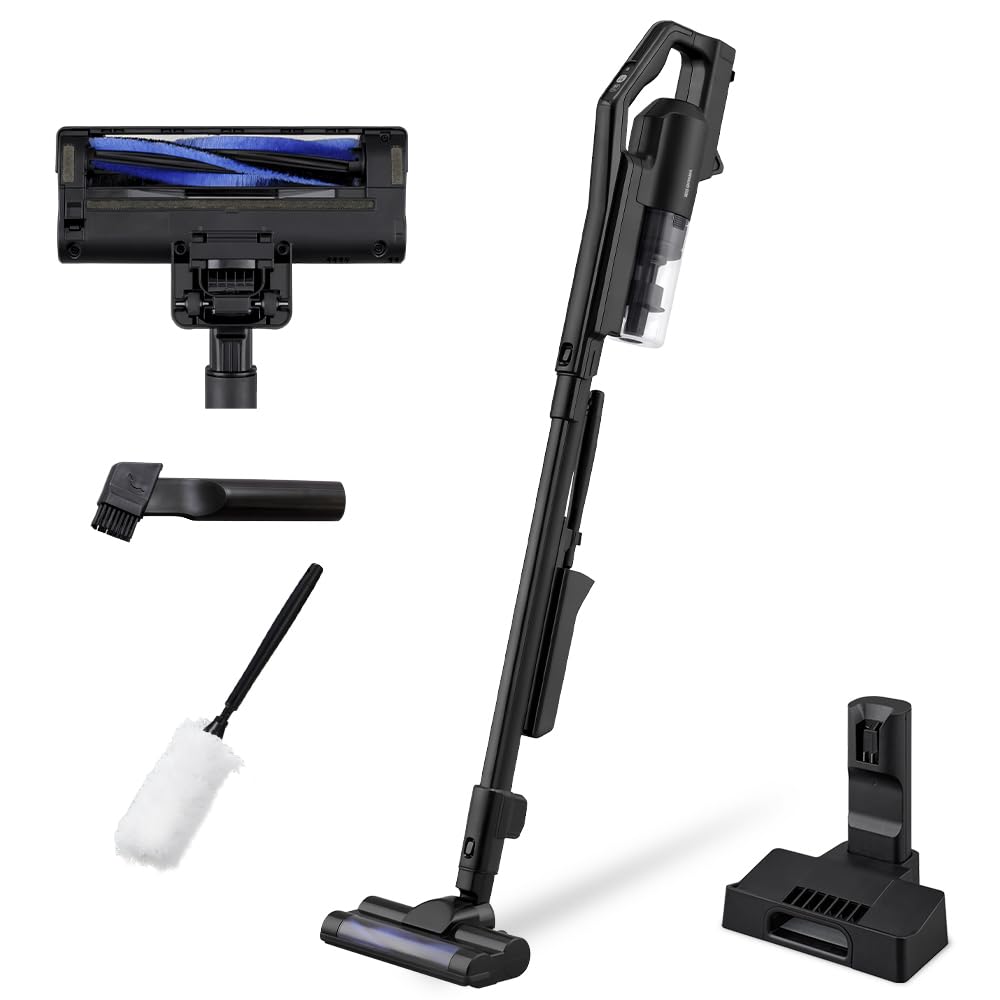アイリスオーヤマ 充電式サイクロンスティッククリーナー掃除機 コードレス 静電モップ付き 軽量 人気 SCD-R2P-B ブラック
