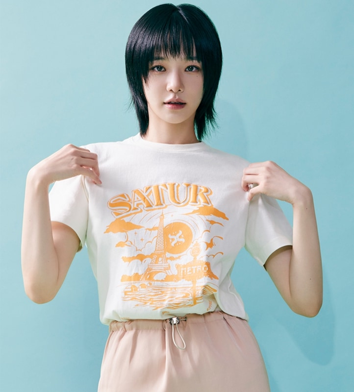 [세터] (W) パリメトロ グラフィック Tシャツ ( Cream Orange )