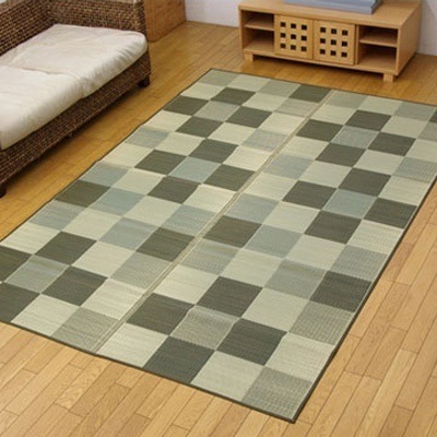 イケヒコ・コーポレーション 純国産 い草花ござカーペット 『ブロック』 グリーン 江戸間3畳（約174×261cm） 4117603 【送料無料】