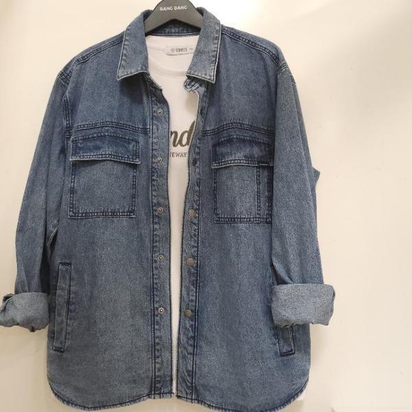 HC15 秋 メンズ スナップボタン オーバーサイズ シャツジャケット デニムシャツポケット厚手（S41103673）