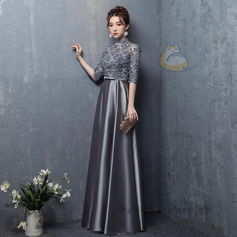 注目商品パーティードレス 結婚式 40代 20代 ロング 袖あり フォーマルドレス レースワンピース お呼ばれ 二次会 披露宴 謝恩会 上品 着痩せ シンプル 卒業式