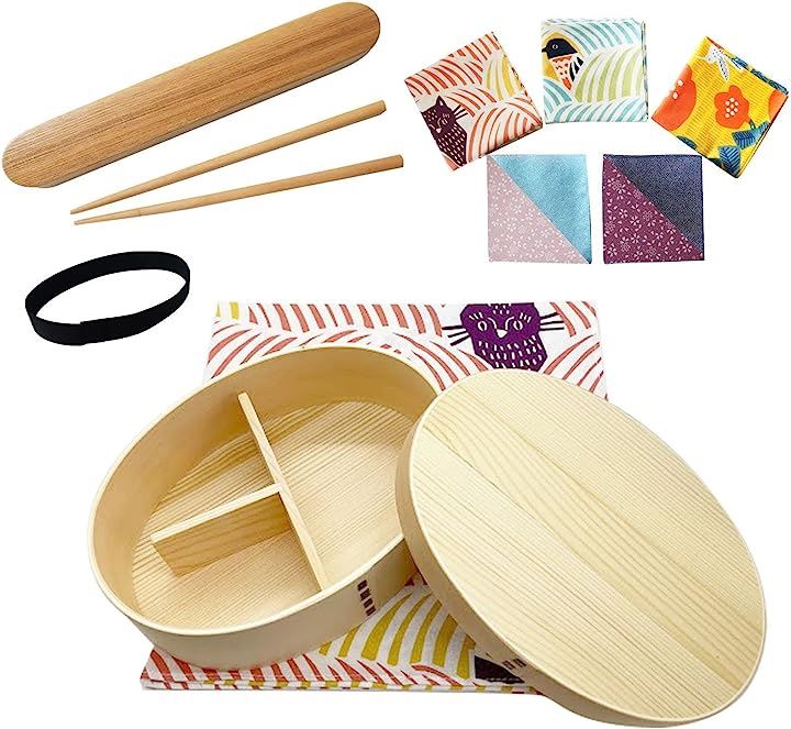 曲げわっぱ 弁当箱 700ml 白 選べる風呂敷 フルセット ねこととり ピンク( 白フルセット　ねこととり（ピンク）)