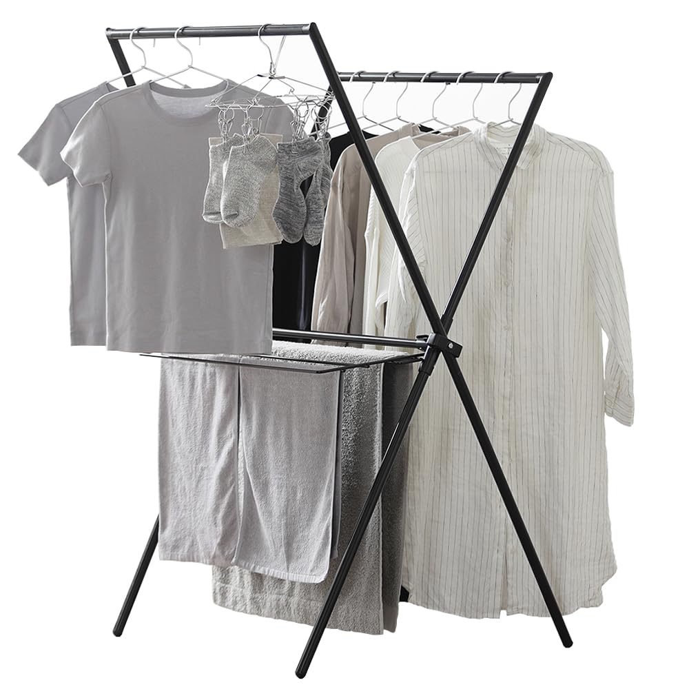 即日発送 アイリスオーヤマ 洗濯物干し 物干しスタンド 室内物干し ブラック X型 使わないときはコンパクトに畳める 簡単組立 インテリア性にこだわった 布団もカラっと乾かせる 着脱可能なタオルハンガ