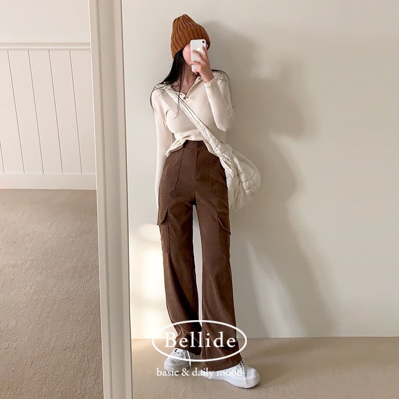 韓国の女性ファッション/[BELLIDE MADE]コーデュロイストレートカーゴパンツ pt1301