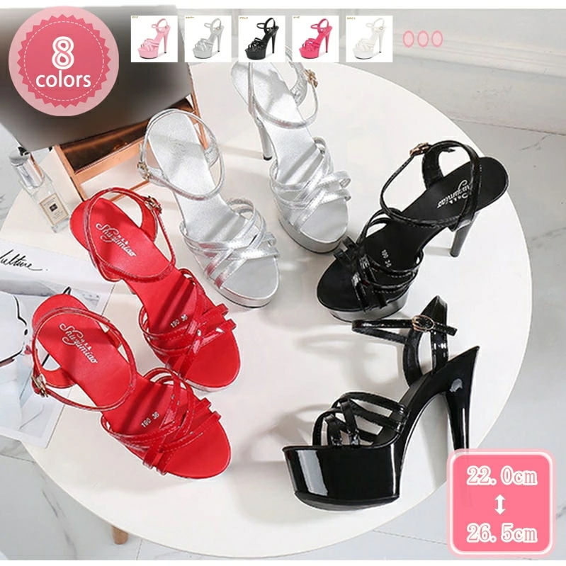 500円OFFクーポン サンダル 痛くない 大きいサイズ プラットフォーム キャバ 13cmヒール 美脚 結婚式 サンダル オープントゥ エナメル ストーム パーティ ハイヒール ピンヒール ストラッ