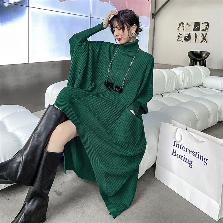 早い者勝ち イレギュラー セーターワンピース ロングスカート アメリカン タートルネック ドルマンスリーブ ニットワンピース 2024秋 ゆったりする