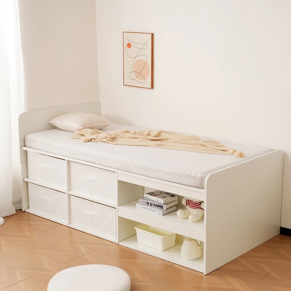 S ベッドフレーム シングル シングルベッド 高いベッド シングル 収納付き 収納ボックス付き ハイベッド ベッドフレーム シングルベッド 木製 収納 頑丈 シンプル ヘッドボード シンプル