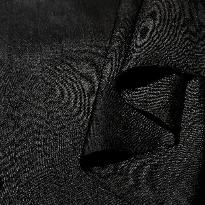 タイ シルク 生地 手織り 薄手 幅97cm 手芸 シルク100％ 絹 布 シンプル おしゃれ(ブラック, 2m)