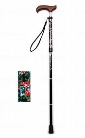 ウェルファン 夢ライフステッキ スリムネック折畳スリムタイプ（柄） ブラックフローラル ギフトボックス仕様 009735