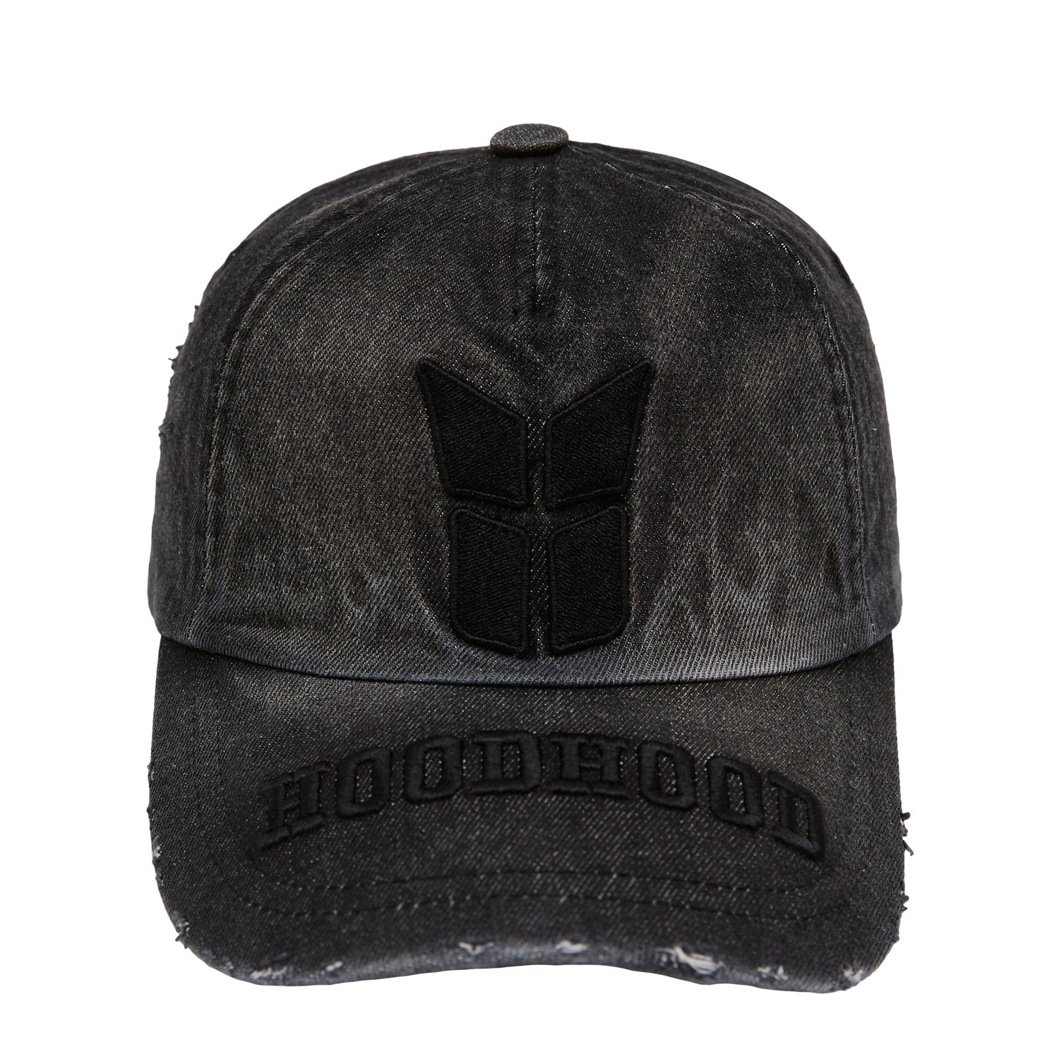 Washed destroyed denim ball cap BLACK
