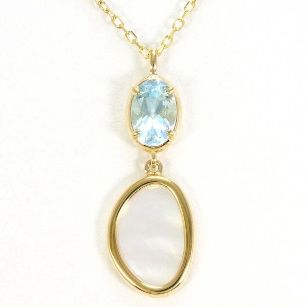 K10 10金 YG イエローゴールド ネックレス シェル ブルートパーズ ジュエリー 中古