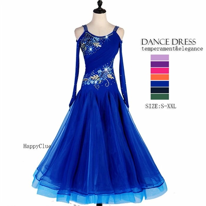 モダンダンス 社交ダンス衣装 ワンピース ダンス発表会 ラテンダンス モダンドレス 社交ダンス 競技着 練習着 お洒落 大きい裾 ダンス専門服 舞台演出 ワルツ衣装 タンゴ スタンダードドレス ダンス 8,287円