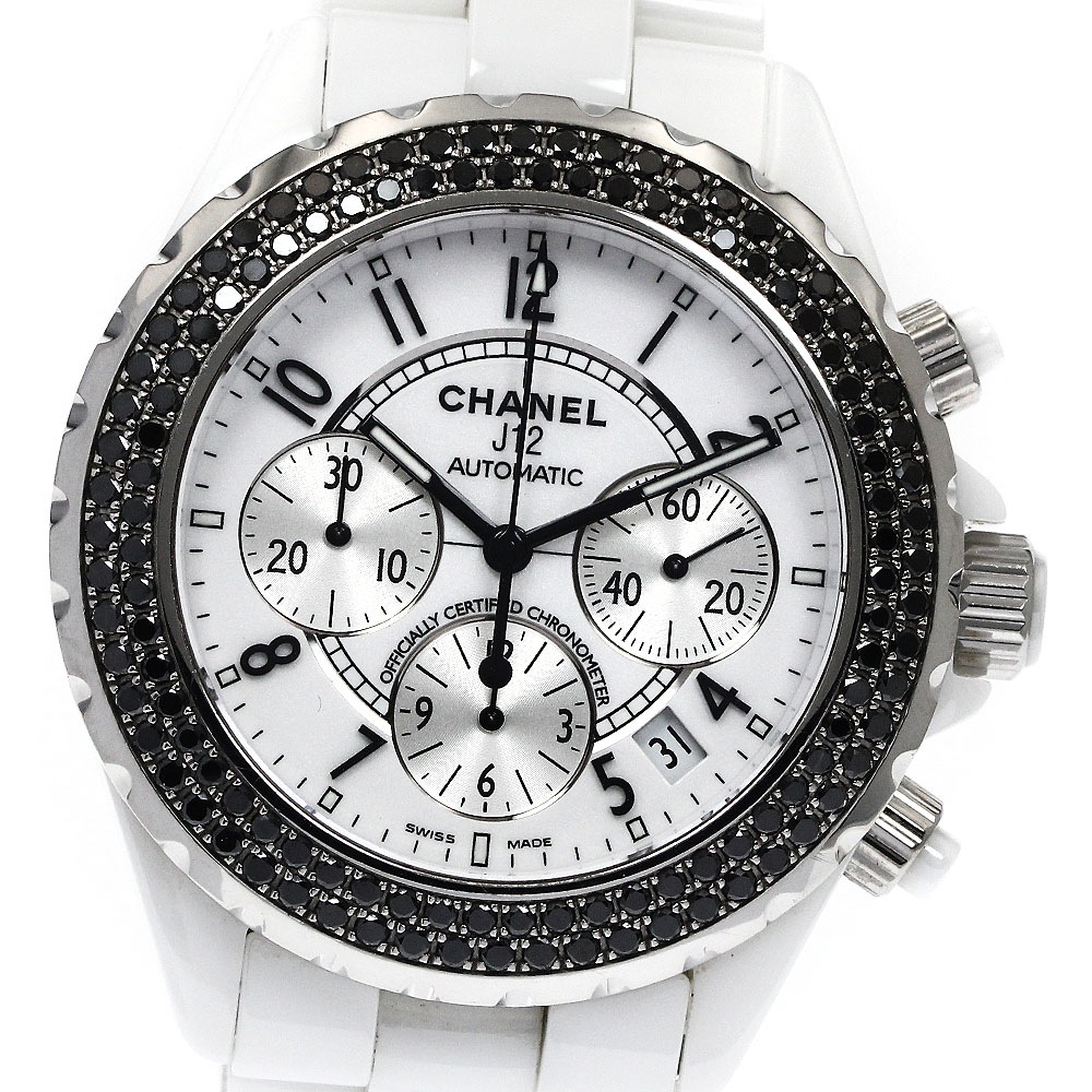 シャネル CHANEL H1664 J12 ホワイトセラミック ブラックダイヤベゼル クロノグラフ 自動巻き メンズ 保証書付き_894155【中古】