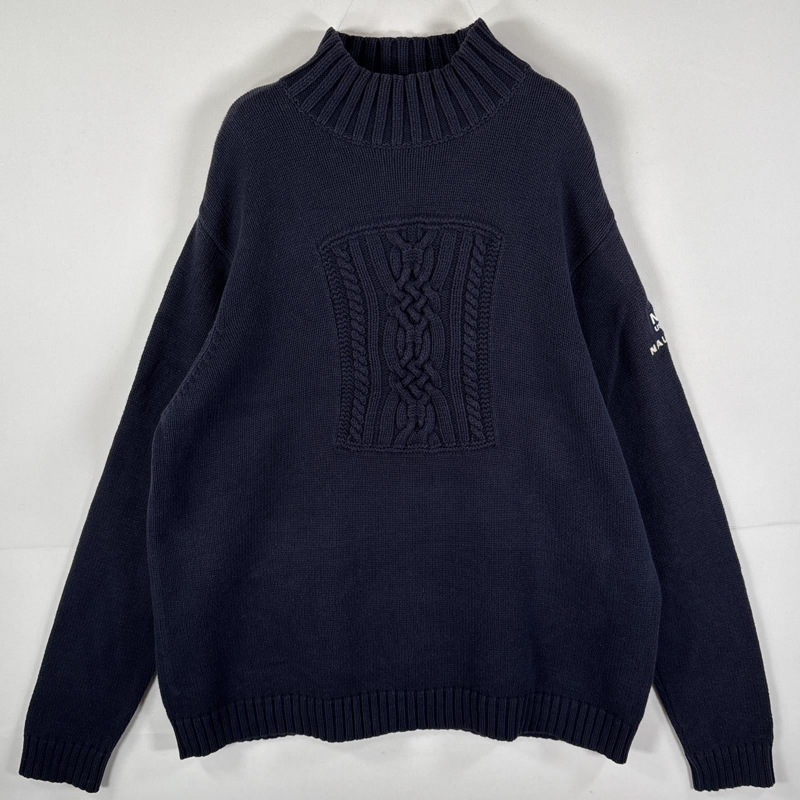 古着 90s/90年代 長袖 ニット ワンポイント刺繍ロゴ デザインニット リブ L ネイビー メンズ