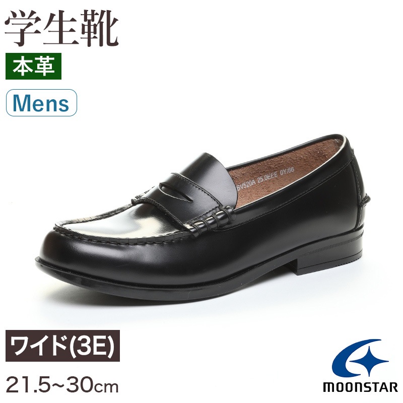 ローファー 本革 男子 メンズ 学生靴 通学靴 通学履き 外履き スクールシューズ 21.5cm～30cm ムーンスター moonstar 学校 中学校 高校 ジュニア 靴 黒 3E 冠婚葬祭 (送料