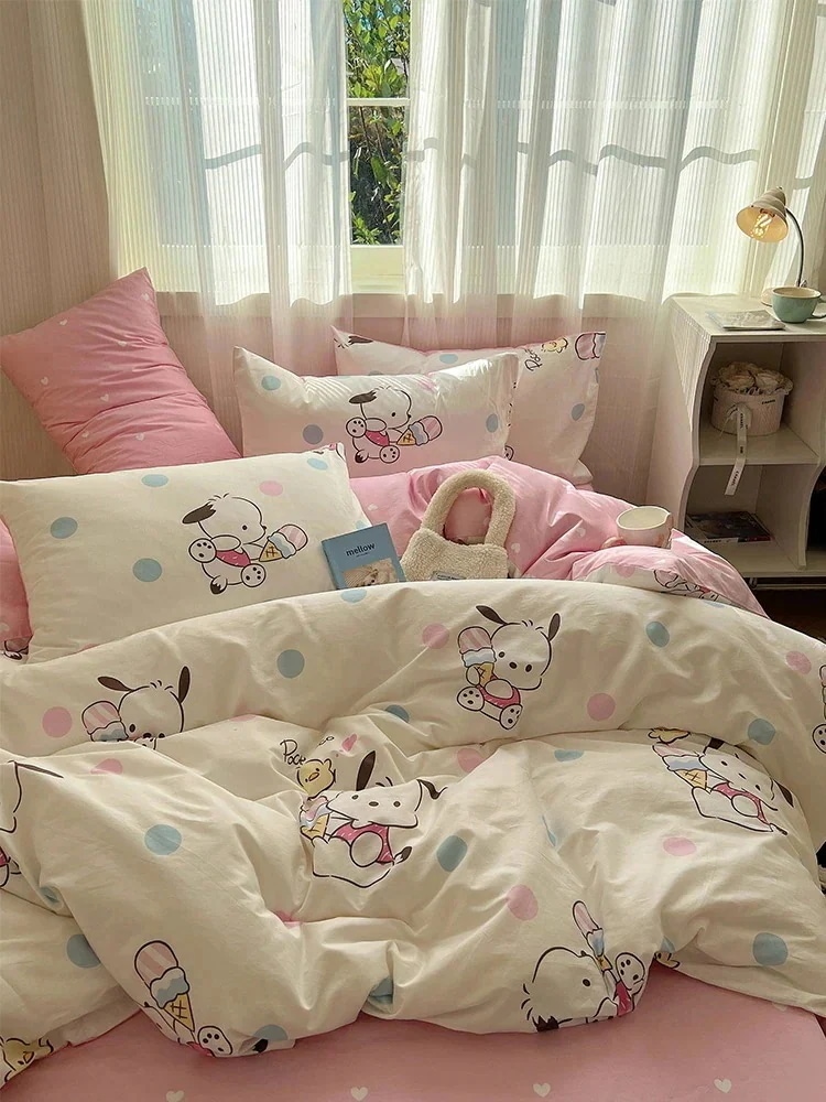 パチャドッグコットンベッド4点セットフルコットンキルトセットシングルドミトリー3点シーツベッドセット