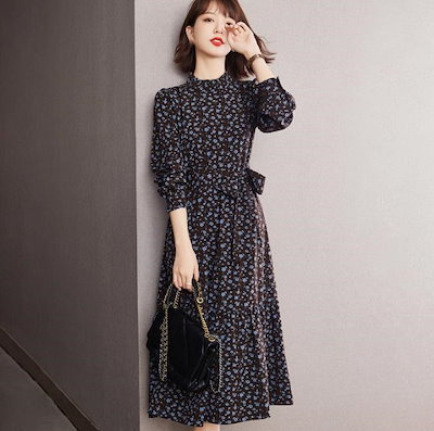ワンピース レディース きれいめ 春秋 長袖 花柄 ロング丈ワンピース マキシワンピース リボン パ 4,805円