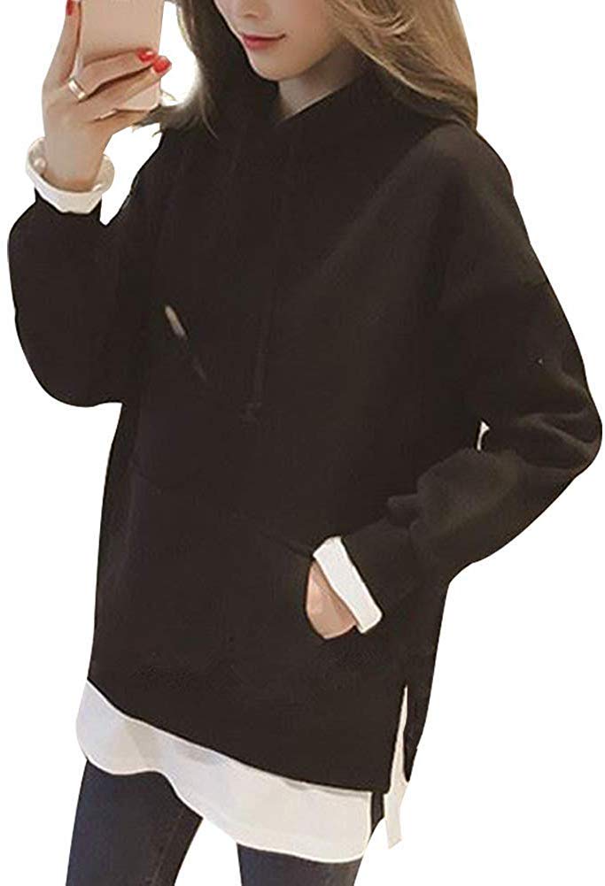 ［エアバイ］ シンプル フード 付き パーカー 重ね着風 長袖 無地 スウェットパーカー スウェット プルオーバー トッフス ゆったり あったか アタタカイ アッタカ アッタカイ 暖かい モコモコ