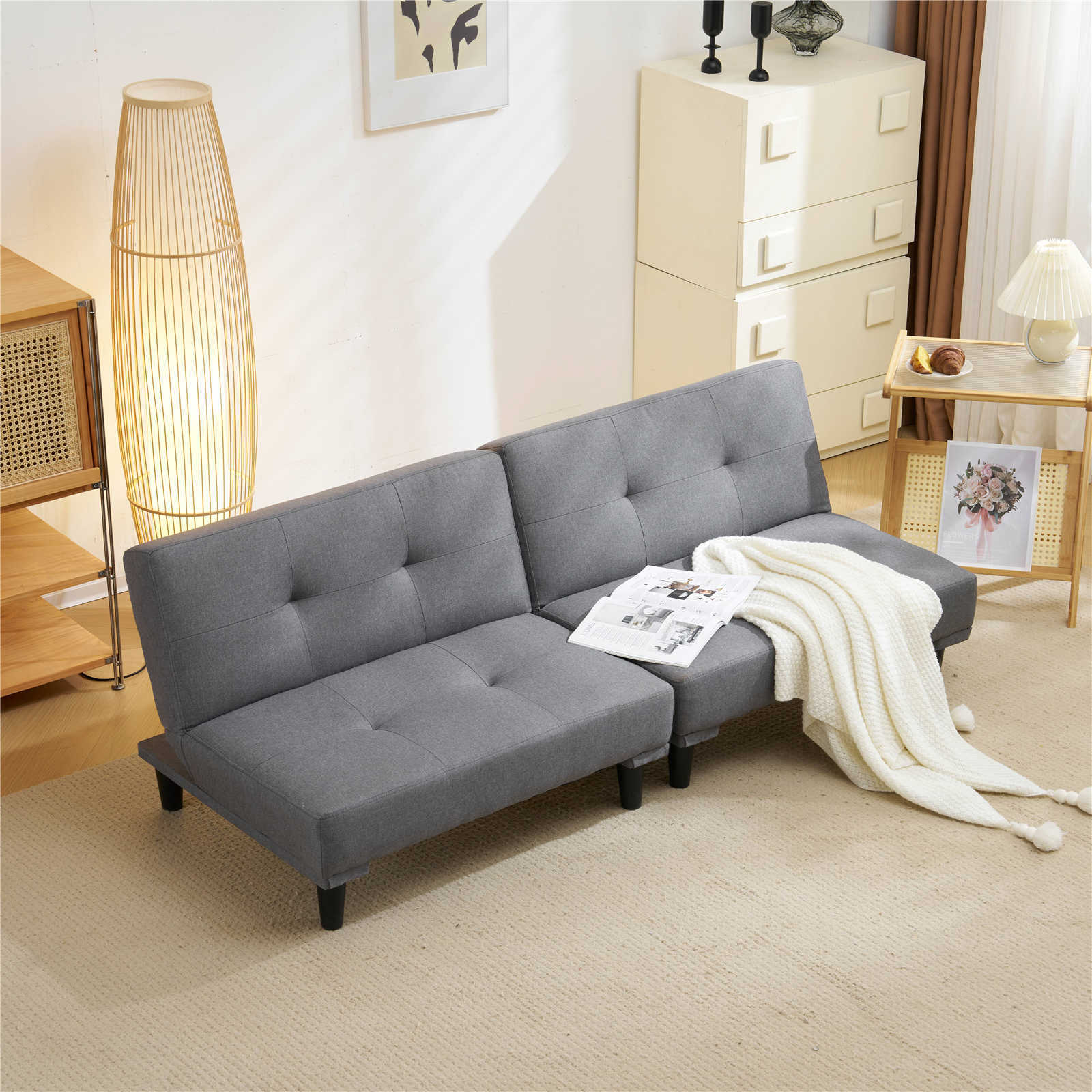 【日本国内出荷-3日で配達】韓国版 ソファベッド ソファ ベッド 2人 リクライニングソファ 背もたれ3段階と肘掛けが6段階に調節可能で 横方向 縦方向の組み合わせが可能で グレー DJYC160 15,162円