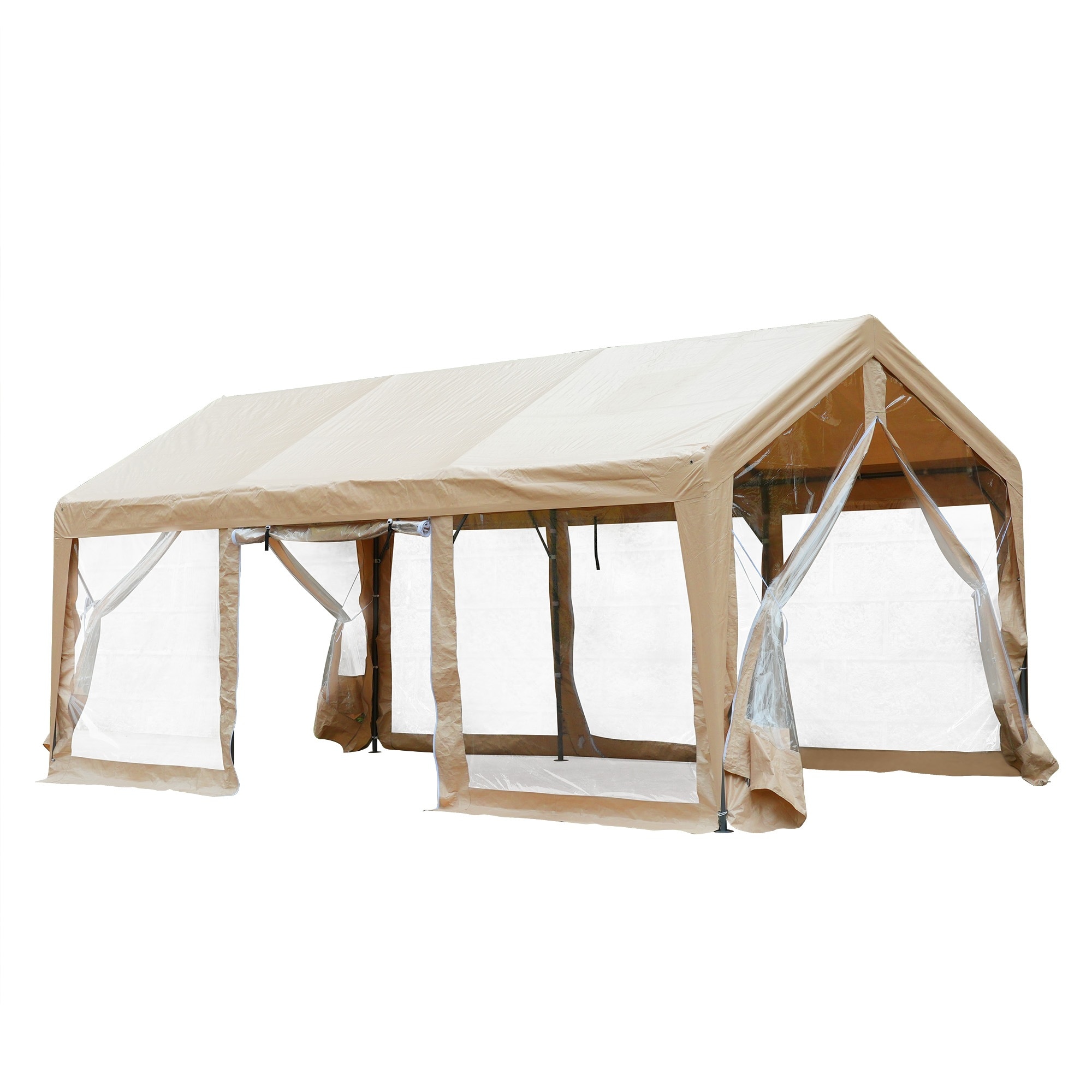 【UV·防水】テント 車庫テント ガレージテント 3×6m UV ガレージテント カーポート 軽自動車用 大型 車 駐車 スチール製 頑丈 仮設倉庫 タープテント【ベージュ】10