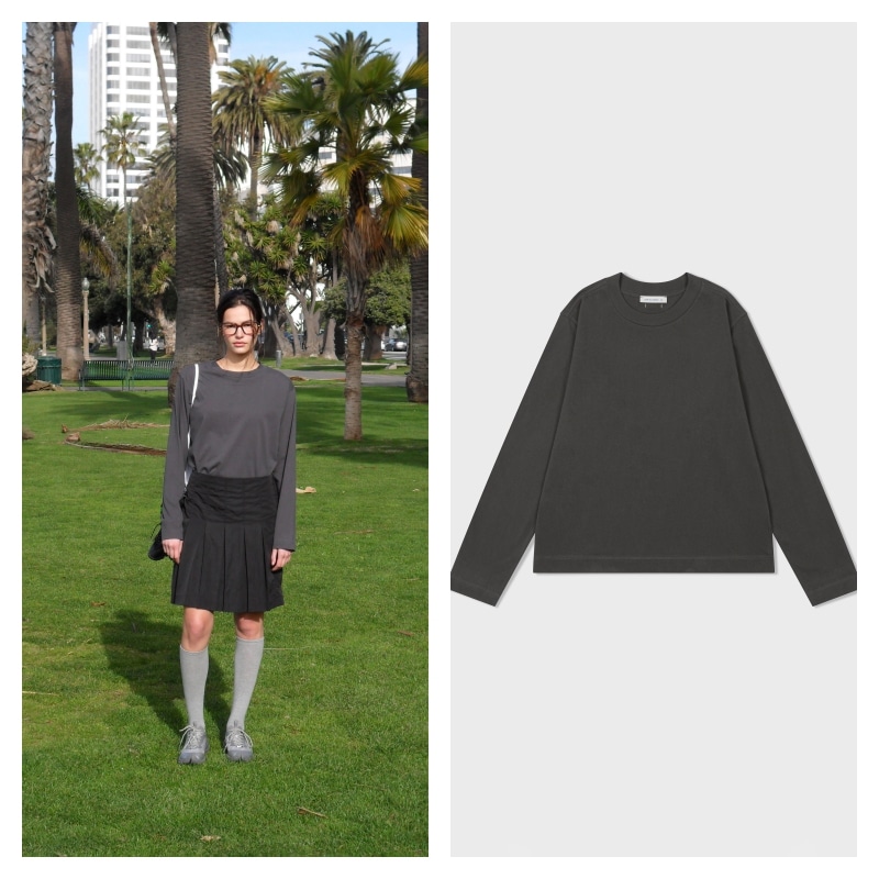 【LOW CLASSIC】 ORGANIC LOGO-PATCH LONG SLEEVE T-SHIRT : CHARCOAL 10,000円