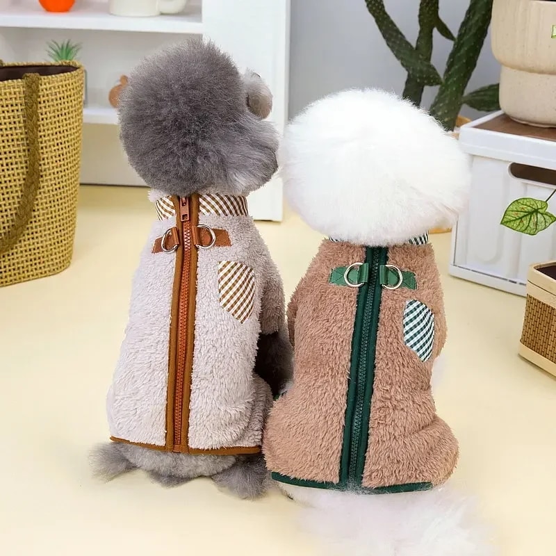 ジッパー付きの柔らかく暖かい犬のジャンプスーツ,冬のペットの服,小型の子犬の服,フレンチブルドッグ
