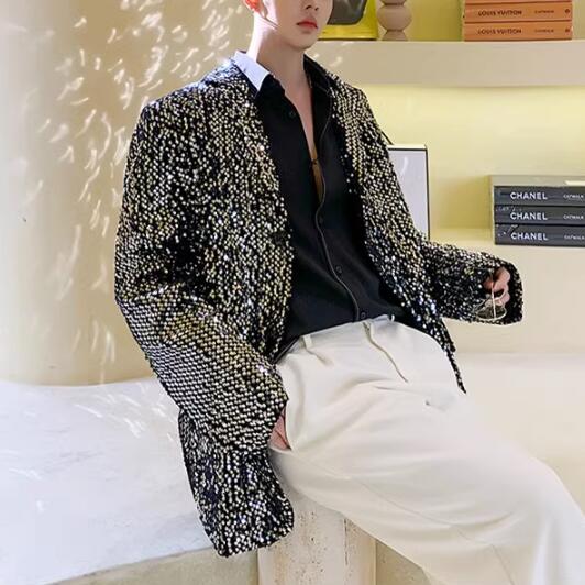 スパンコール 演出服 韓国ファッション メンズ ブレザージャケット カジュアル XF69