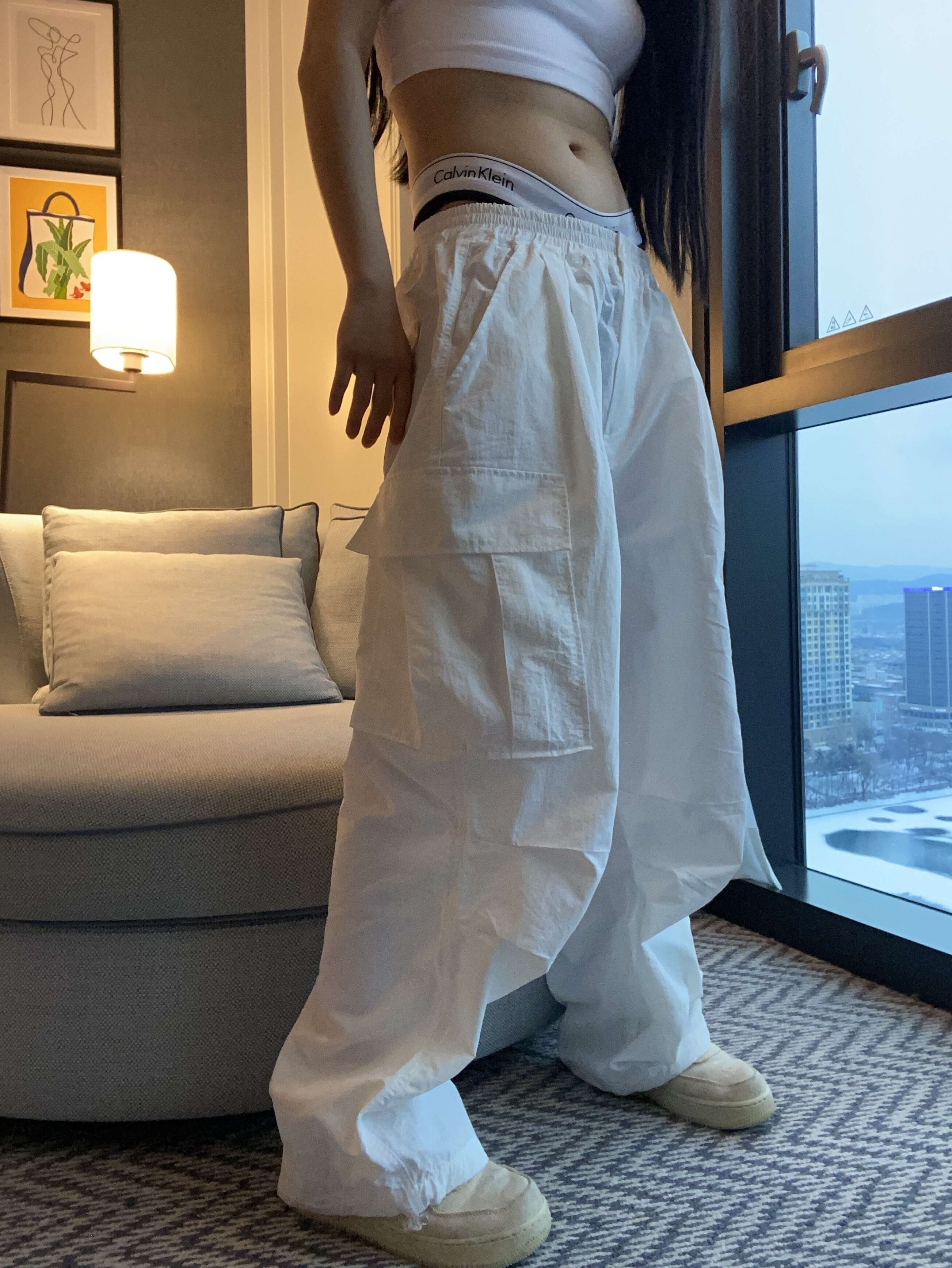 (y2k/フィット保障) ナイロン バルーン ワイドポケット カーゴパンツ