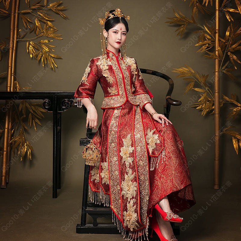 中国式ウェディングドレス痩せ見え2024新案秀禾服新婦結婚祝い服敬酒出閣服竜鳳服-14