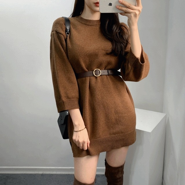 (ウール60 / 超おすすめ！！)ベルト ウールニット ロング ワンピース 4color