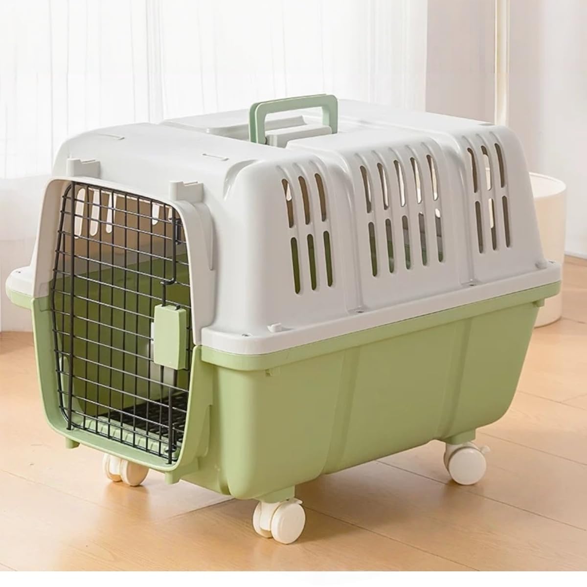 N＆S ペットキャリー 猫 犬 ハードキャリー Lサイズ グリーン キャスター付き IATA基準 航空輸送対応 中型犬 通気性 組立簡単 お出かけ 旅行 通院 室内用 HKX07