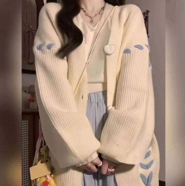 セーター ジャケット ルーズ カーディガン バタフライラブストラップ 長袖 ニット かわいい 大人可愛い きれいめ カジュアル 大人 上品 おしゃれ お洒落 かっこいい 大人女子 ラフ ラブリー