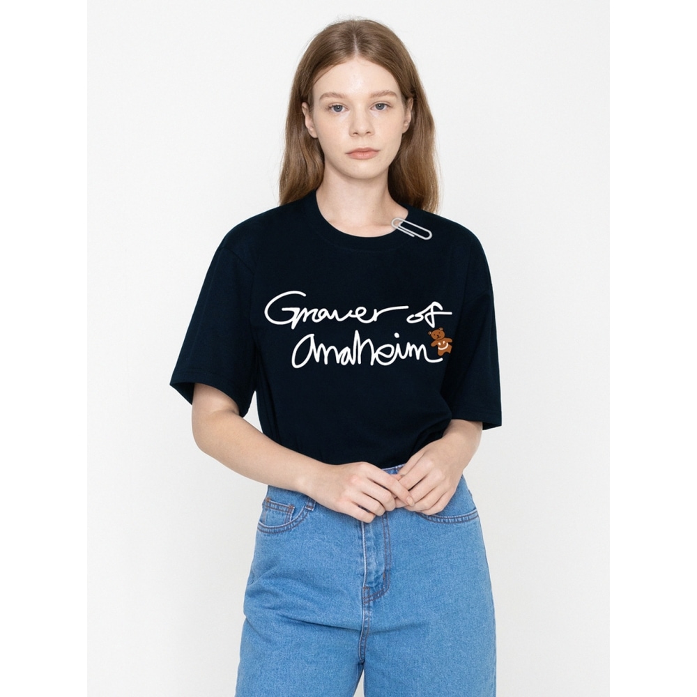 グレイバードローイングスモールベア半袖Tシャツネイビー