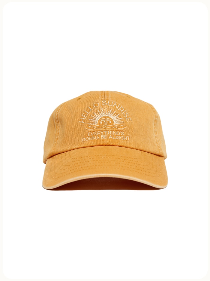 HELLO SUNRISE Washed VTG Arch Logo Ball Cap Sunset Orange