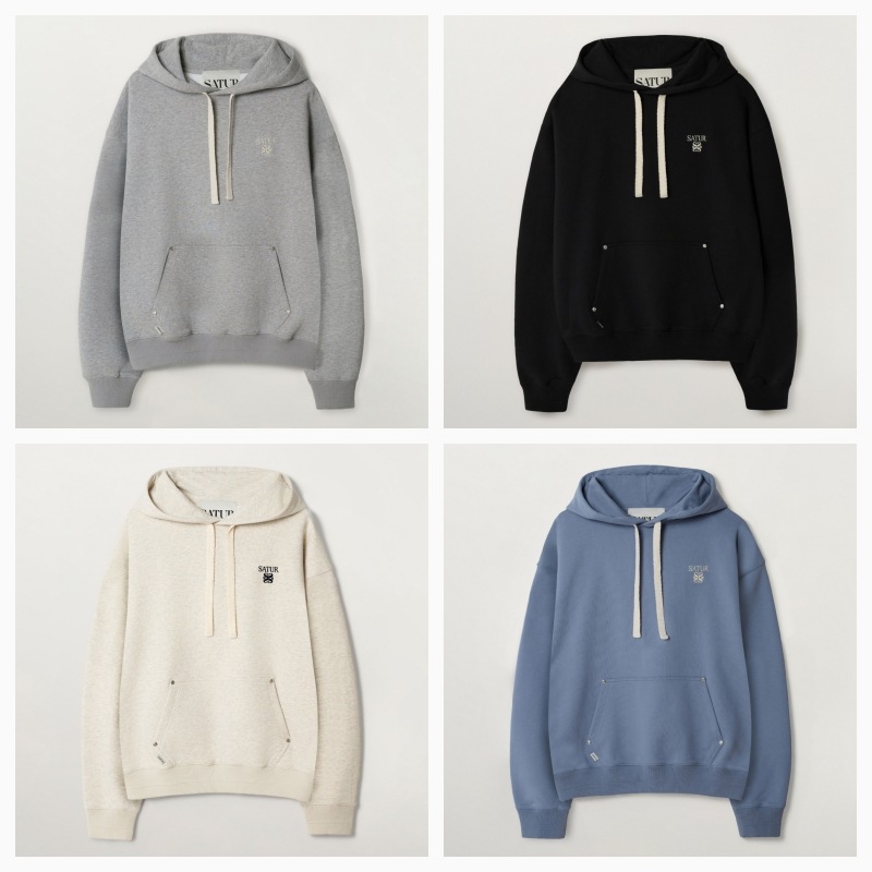 【SATUR】26SS LOREN SMALL LOGO RIVET HOODIE : 4COLORS