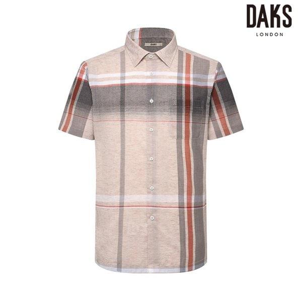 男性リネン混紡スーパービッグチェックレギュラーフィット半袖シャツ(DMS1SHCS102I1)