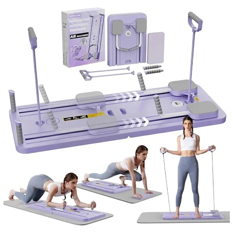 アップグレード版 家庭用ピラティスボディマシン 多機能自動スプリングバック腹筋ローラー 折りたたみ式全身トレーニングボード 男性女性向け筋力トレーニング器具 静音設計 エルボーサポ